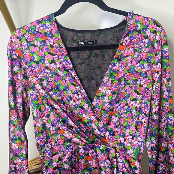 ZARA - Pink Floral Mini Wrap Dress - Size S - Picture 7 of 13